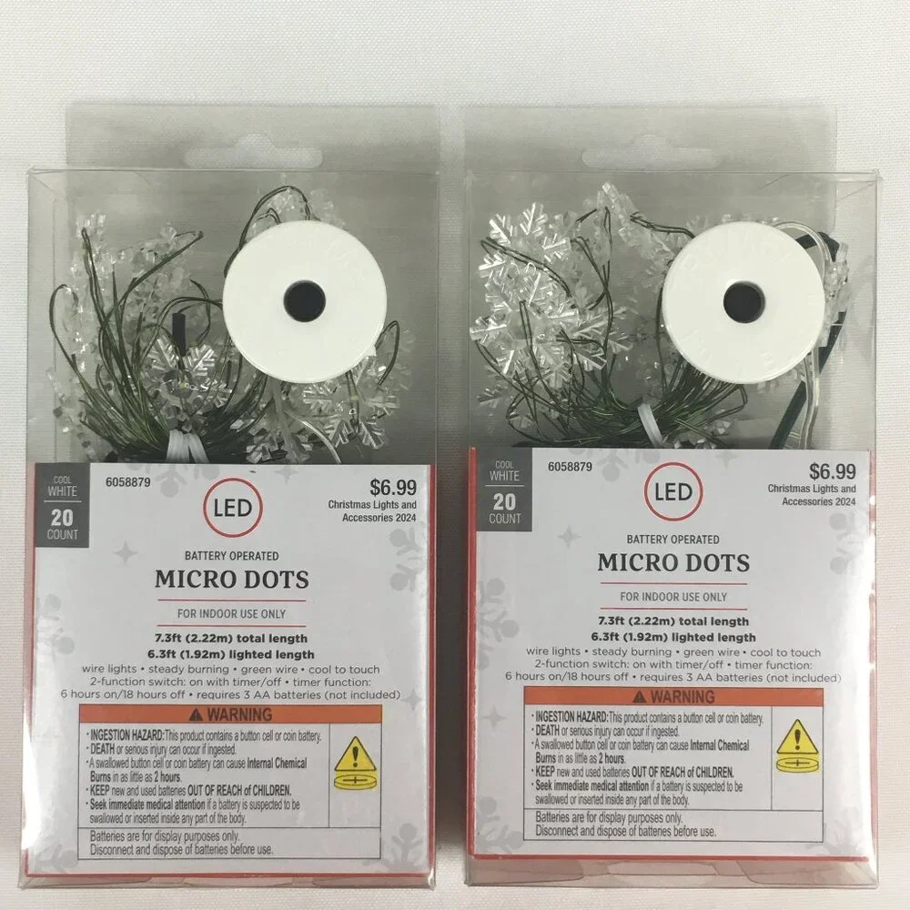 2 Packs of Battery Operated Snowflake Christmas Lights 20 Count Cool White Timer